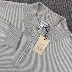 Peter Millar Crown Men's L Gray Canton Stripe 1/4 Zip Pullover Merino Wool Blend